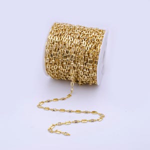 24k gold clear cz square rectangle chain by yard, wholesale gold cz rectangular geometric bezel cut chain for jewelry making | roll-793
