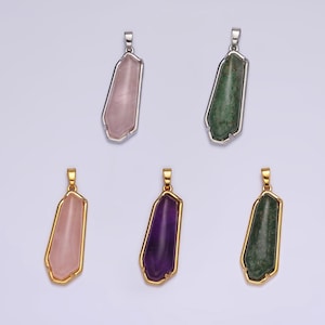 14k gold filled rose quartz, aventurine, amethyst geometric bezel pendant in gold & silver | n2030 - n2034