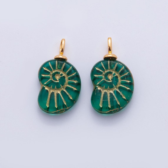18K Gold Filled Green Conch Sea Shell Drop Pendant | AF288