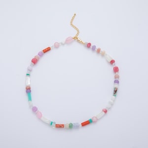 Collar de cuentas arcoíris, collar de piedras preciosas anudadas, collar de caramelos de colores con formas variadas, collar de piedras preciosas arcoíris pastel en forma de rondelles WA-3310