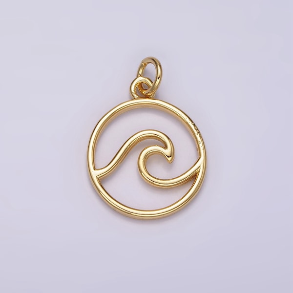 Ocean Themed Beach Wave Gold Water Element Charm for Necklace Bracelet women AC906