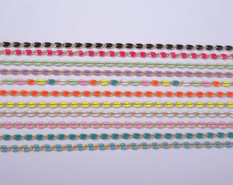 Dainty multi color enamel  rolo cable paperclip chain by yard, link cable thick elongate chain, wholesale bulk roll chain jewelry 598-603