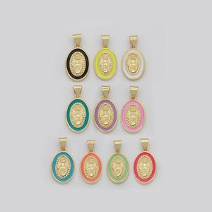 Miraculous lady charm gold medallion charm, gold filled virgin mary religious medal pendant religious coin catholic enamel jewelry