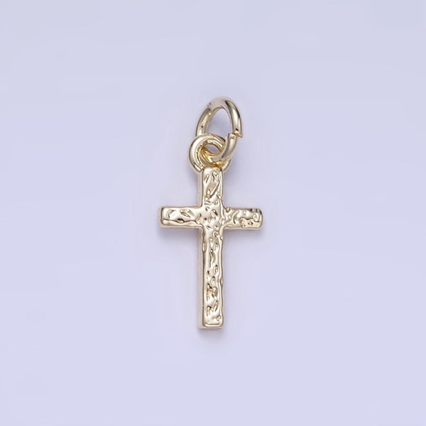 Small Hammered Texture Cross Charm for Religious Jewelry Making Mini Gold Filled Cross Pendant for Bracelet Necklace Earring Supply | W-657