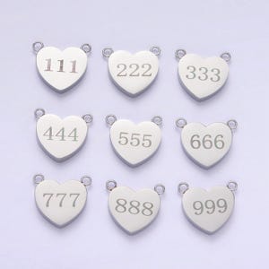 Dainty stainless steel angel number charm connector mini heart lucky number link connector for necklace bracelet component tarnish free