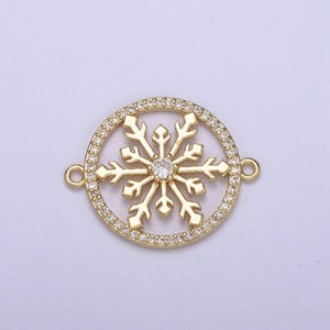 Gold cz pave snowflake charm cubic zirconia snow flake link connector for bracelet diy jewelry finding supplies f-146