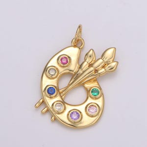 25x18mm 24k gold painting palette charms, artist multi color cz charm pendant, brush art for bracelet earring necklace supply, d-251