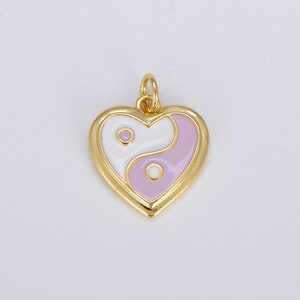 Dainty Gold yin yang charm, Gold Heart Charm Yin & Yang Charms for Bracelet Necklace Earring Component Colorful Enamel Pendant E297 Purple Lavender