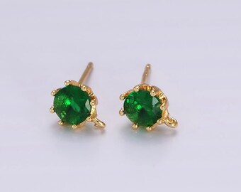 アクセサリー nontan.lucky GSTV Gold Mini 7mm Round Clear Green CZ Closed Loop Stud Earrings