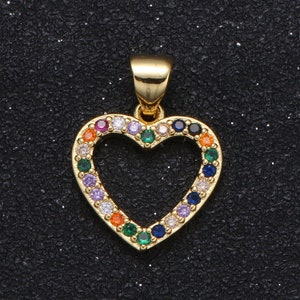 Gold Multi Color Micro Pave CZ Heart Charm, Colorful Cubic Zirconia Pendant, Wreath of gold Heart Pendant, Love Jewelry, 114