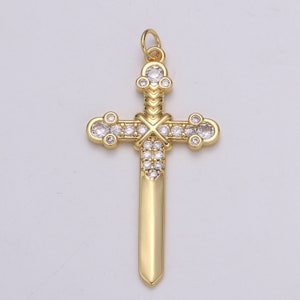 Gold Cubic ZirconiaCross Pendant, CZ Sword Pendant, Earrings pendant, Bracelet Charm, Necklace Pendant, Cross Jewelry chgf 2164