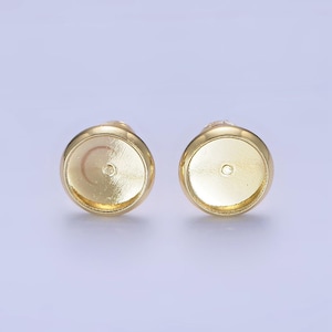 14k gold filled 8 10 mm tray dainty stud earring setting for earring making jewelry supplies, bezel cabochon stud setting diy supply z-761