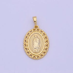 24k / 14k gold filled virgin mary charm, heart lady guadalupe oval pendant, for diy religious jewelry necklace bracelet, i-878 h-475