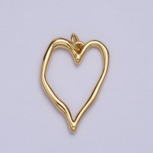 Charm coeur rustique en or pour collier, composant de boucle d'oreille, pendentif coeur ouvert, breloque suspendue, fourniture de bijoux minimalistes AC023