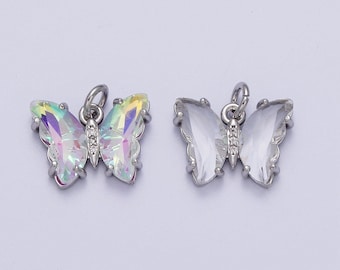 Silver Clear / iridescent AB Color Butterfly Charm Arcylic Crystal Monarch Pendant Add on Charm for Bracelet Necklace Earring C687