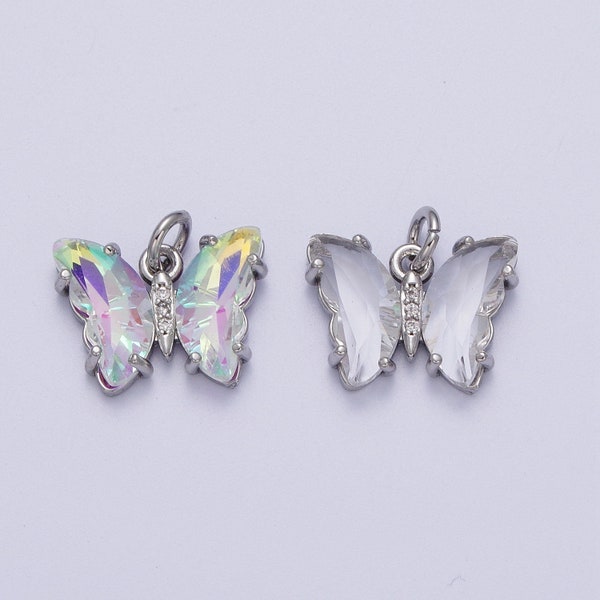 Silver Clear / iridescent AB Color Butterfly Charm Arcylic Crystal Monarch Pendant Add on Charm for Bracelet Necklace Earring C687