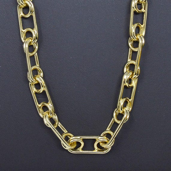 Bold paper clip chain yellow gold unfinished chain by yard chunky link chain, yellow gold thick elongated chain for diy craft, roll- 452