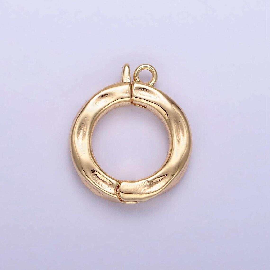 Mini Hammered Texture Classic Round Gold Charm Enhancer Clasp Pendant ...