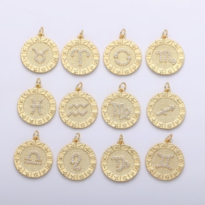 Gold  Zodiac Charms Micro Pave Constellation Necklace Pendant for Zodiac Necklace Celestial Jewelry Making Supply, ZODIAC- 03