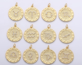 Gold  Zodiac Charms Micro Pave Constellation Necklace Pendant for Zodiac Necklace Celestial Jewelry Making Supply, ZODIAC- 03