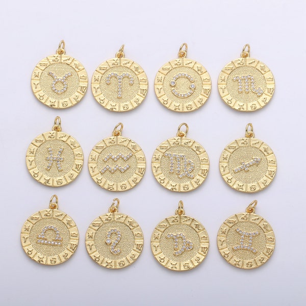 Gold  Zodiac Charms Micro Pave Constellation Necklace Pendant for Zodiac Necklace Celestial Jewelry Making Supply, ZODIAC- 03