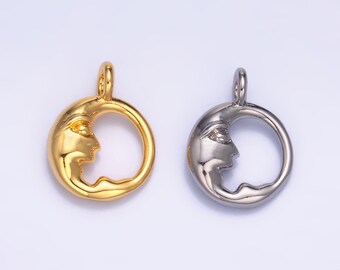 Mini Gold Moon Face charm crescent moon celestial charm for jewelry making W-832