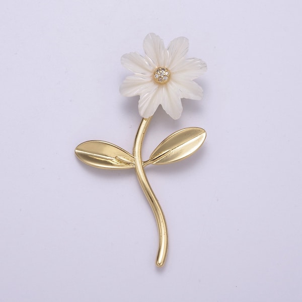 51.6mm Gold Filled Daisy Flower Charms for Necklace White Daisy Floral pendant for necklace, sweet romantic Elegant  dangle charm H-061
