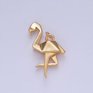 24k gold filled simple origami flamingo pendant, minimalistic paper birds charms for diy jewelry | x-076