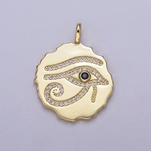 24k gold filled eye of ra medallion charm, eye of horus round pendant, evil eye pendant wholesale n-630