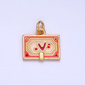 Delicados pingentes de envelope dourado com letras de amor, formato de coração vermelho e dourado, w275