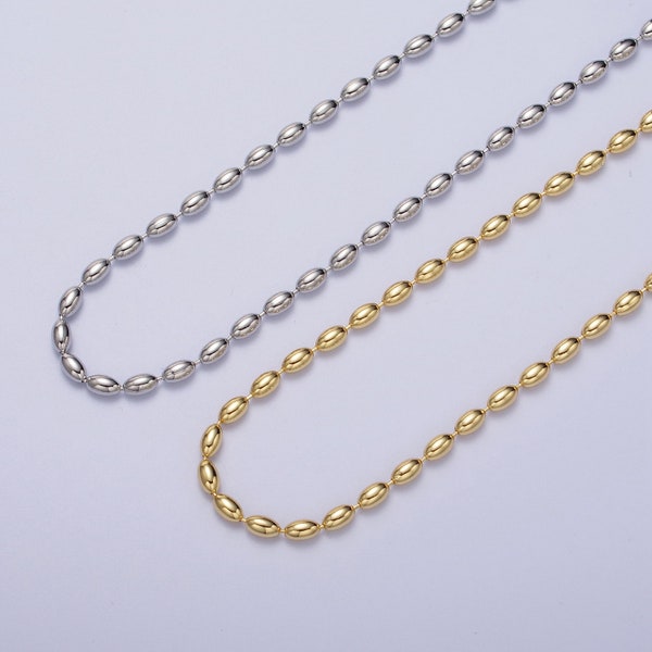 24K Gold Filled 2.8mm Oval Bead 18 Inch Chain Necklace in Gold & Silver Chain Ready to wear Necklace for Jewelry Making Supply WA-1491