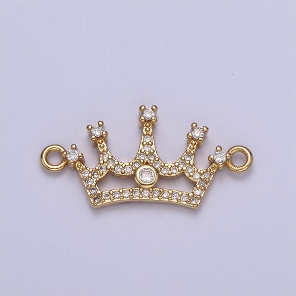 Dainty Tiara Charm Connector in 24k Gold Filled Micro Pave Princess Crown Gift Bracelet Jewelry Making Supply N-120