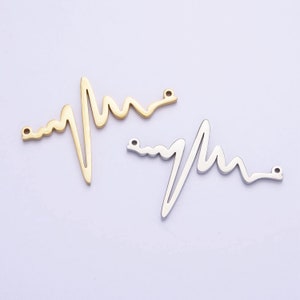 Heartbeat Pulse Stainless Steel Gold Connector Charm electrocardiogram heart beat rate bar spacer link Connector Necklace Bracelet Supply