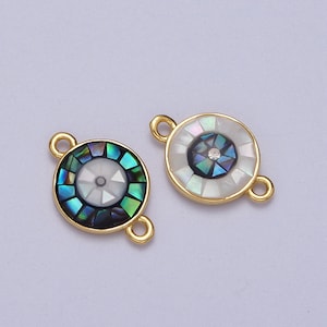 Gold Filled Evil Eye Charm Connector for Bracelet Link Connector Double Bail Opal Eye Charm Y666