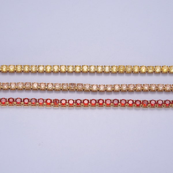 Gold, Red, Yellow Tennis Necklace | 2mm Round Cubic Zirconia Necklace | Diamond CZ Tennis Chain Necklace | Adjustable Layer Necklace WA-893