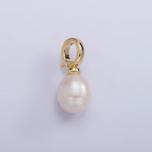 14K Gold Filled 19.3mm Open Bail Ringed White Freshwater Pearl Teardrop Pendant for Minimalist Jewelry Making Supply | P1696