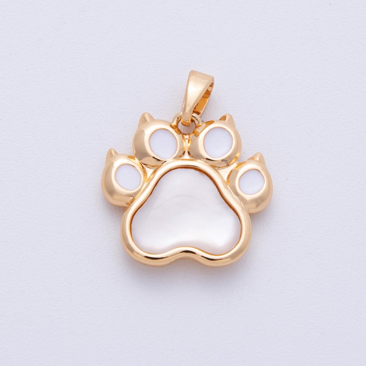 18K Gold Filled 17mm Shell Pearl Pet Paw Print Pendant Cat Lover