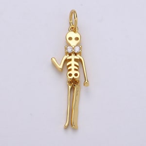 Men boy day of the dead charm - dia de los muertos pendant - miniature skeleton gold skull charm for halloween necklace jewelry supply
