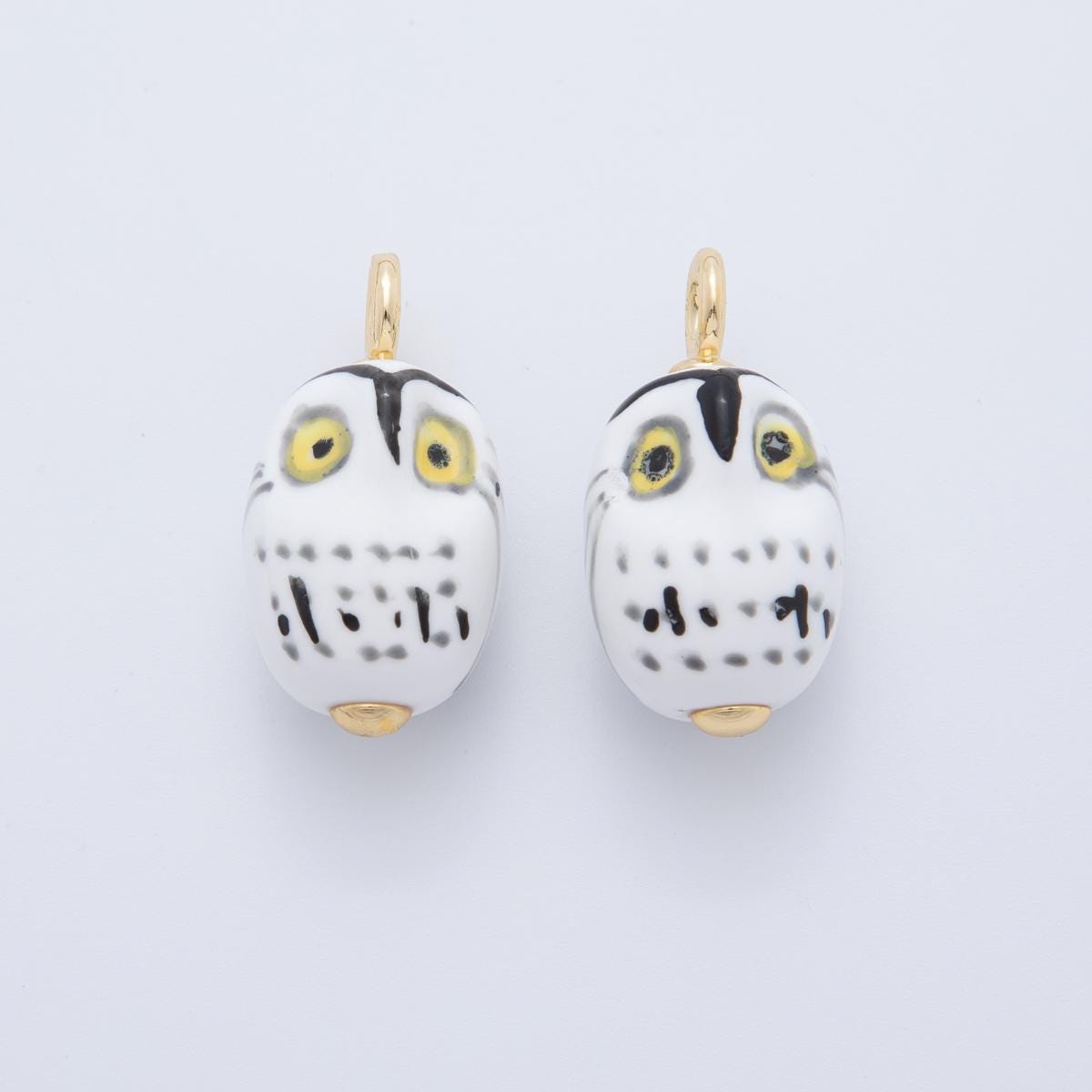 Hand painted White Ceramic Owl Pendant, 24K Gold Filled Night Owl Bird Animal Charm For Necklace Bra