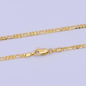 Collar de eslabones fígaro de oro de 2,4 mm, cadena fígaro de 50 cm bañada en oro de 24 quilates, listo para usar / wa-1130
