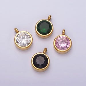 Stainless steel clear, pink, black, green cz round bezel minimalist charm | p641 - p644