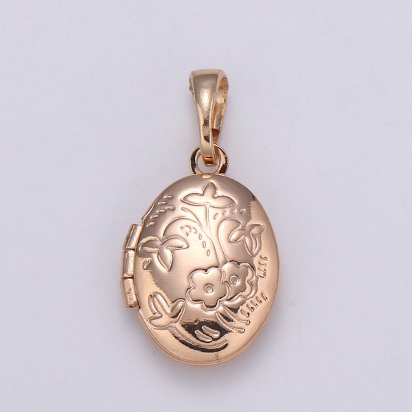 Dainty Open Oval Charm, Gold Mini parfume holder Pendant - Gold Lockets Ovum - Love Inspired Gold Round Pendant,pdgf-2160