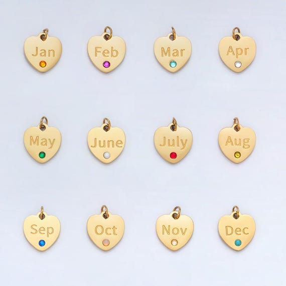 Dainty heart gold stainless steel birthstone cz personalized charm for birthday jewelry gift idea | p1023