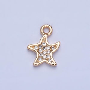 24k gold dainty playful starfish micro pave cz clear stone pendant, add on star charm dainty crystal cz for necklace bracelet supply | x-030