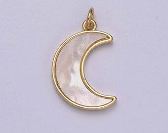 Dainty Crescent Moon Pendant Shell Pearl Moon Charm 14k Gold Filled Jewelry Supplies E-336