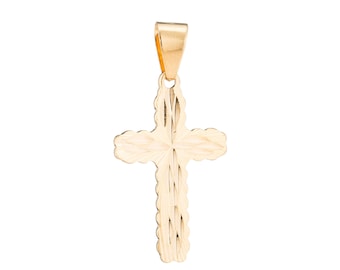 Gold cross pendant sunburst textured charm for religious jewelry making necklace bracelet component h-189