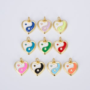 Dainty Gold yin yang charm, Gold Heart Charm Yin & Yang Charms for Bracelet Necklace Earring Component Colorful Enamel Pendant E297 image 1
