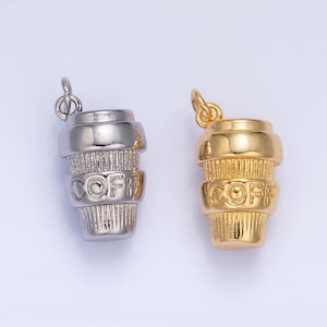 3d mini gold filled coffee tumbler dangle charm, silver coffee cup shape jewelry pendant, coffee mug charms for coffee lovers gift idea w670