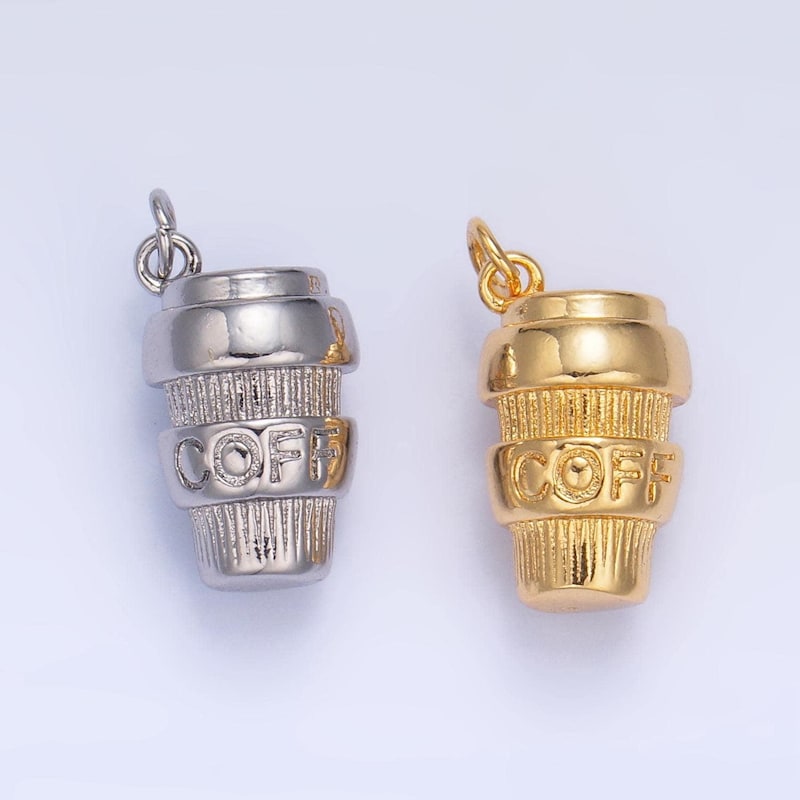 To Go Coffee Cup Charm .925 Sterling Silver 3D Enameled Click On Amore La Vita - Foto 6