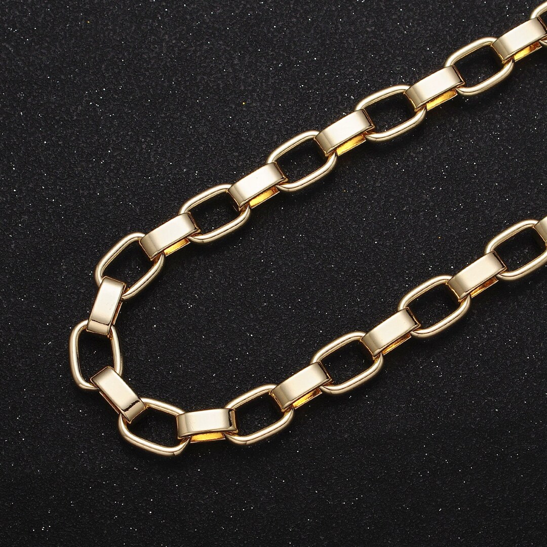 24K Gold Filled 9mm Statement Boxy Paper Clip Cable Unfinished Bulk Wholesale Roll Chain by Yard